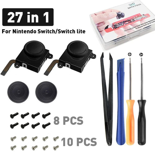 Planet Gates 27 in 1 with  box DATA FROG 3D Analog Joystick Thumb Stick Compatible Nintendo Switch Joy Pad Replacement Repair Kit Tool for Switch Lite
