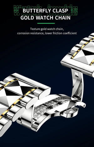 Planet Gates 2733-J Men Watch Water Diamond Luxury Night Glow Double Calendar Quartz Movement 41mm Blue Gold Stainless Steel Fashion Business Watch