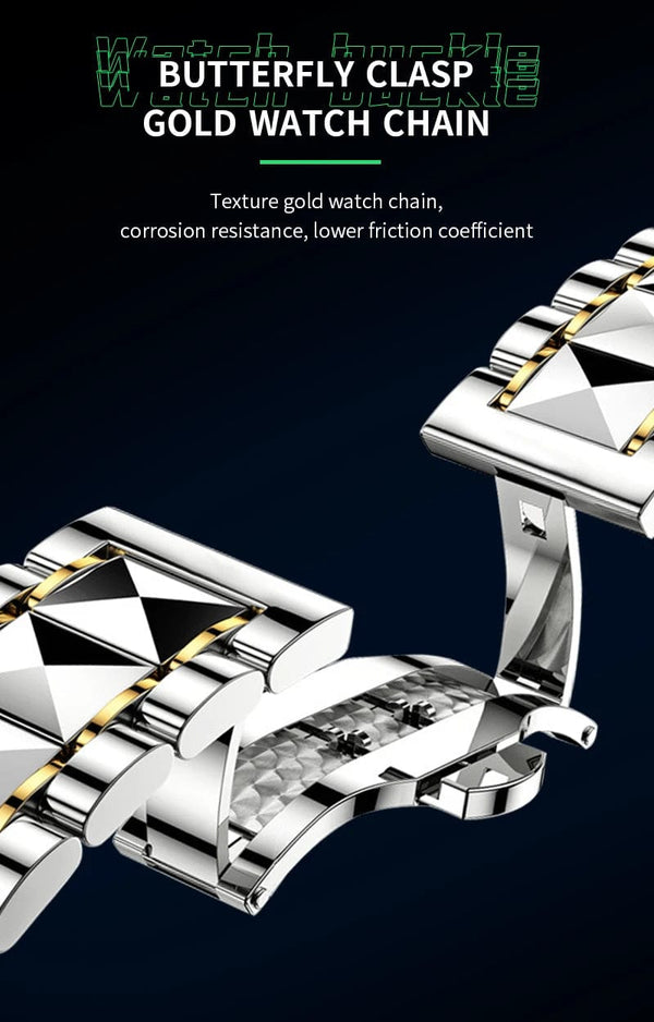 Planet Gates 2733-J Men Watch Water Diamond Luxury Night Glow Double Calendar Quartz Movement 41mm Blue Gold Stainless Steel Fashion Business Watch