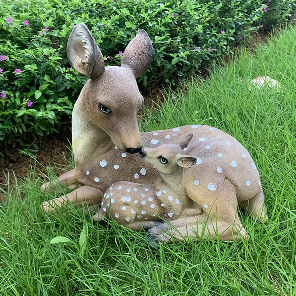 Planet Gates 28.5*16.6*23cm 1 Pair, Mother And Son Deer Statue Yard Statue Garden Decoration Indoor And Outdoor Yard Animal Decoration Resin Statue Art Craft, Party Holiday Surprise Gift Yard Decoration, Yard Supplies, Holiday Supplies, Lawn, Yard Art