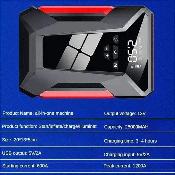Planet Gates 28000mAh Car Jump Starter Multifunctional Automotive Emergency Power 150PSI Tire Inflator Powerbank Air Pump With Bag