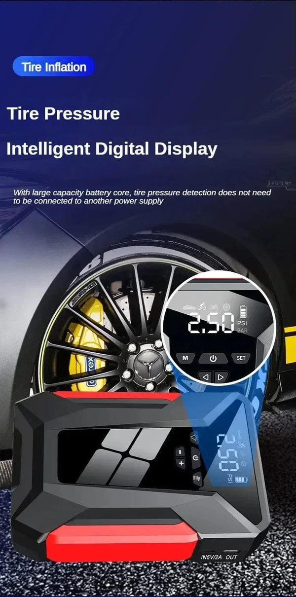 Planet Gates 28000mAh Car Jump Starter Multifunctional Automotive Emergency Power 150PSI Tire Inflator Powerbank Air Pump With Bag