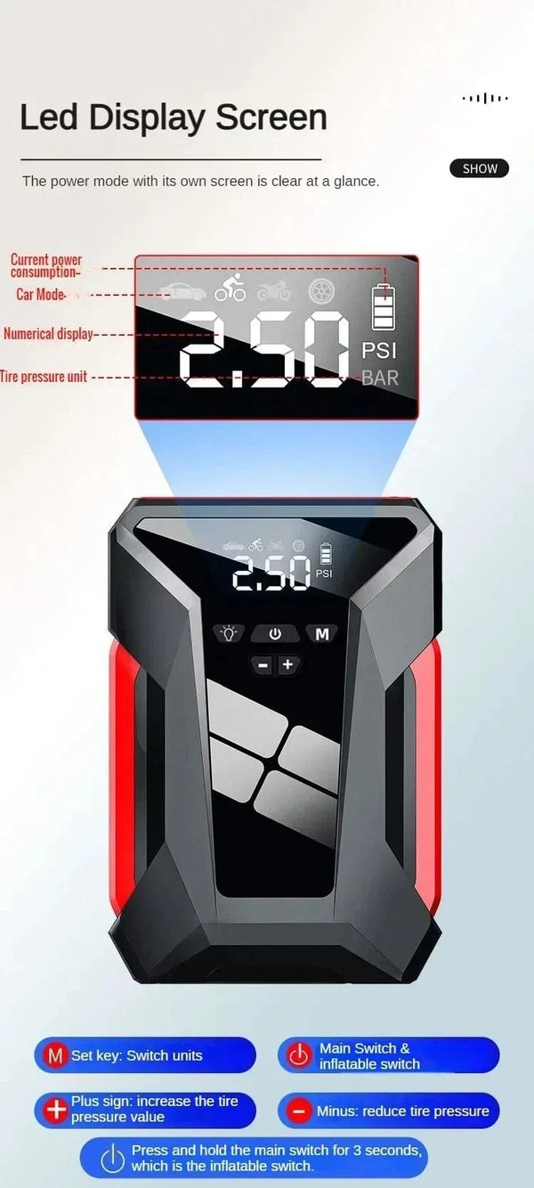 Planet Gates 28000mAh Car Jump Starter Multifunctional Automotive Emergency Power 150PSI Tire Inflator Powerbank Air Pump With Bag