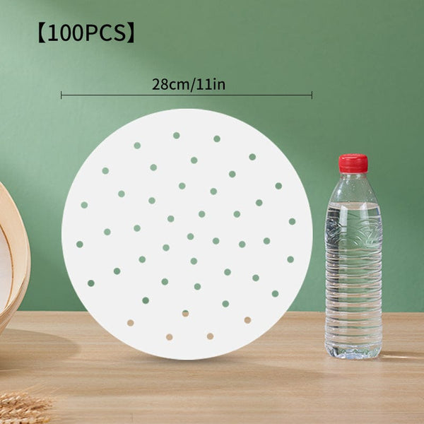 Planet Gates 28cm/11in 100pcs Non-Stick Steamer Paper for Healthy and Easy Cooking - Food Grade Disposable Steamer Cloth for Air Fryer, Oven, and Baking - Easy Cleanup and Safe Use
