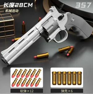 Planet Gates 28CM GRAY Magnum Zp-5 357 Long Alloy Revolver Soft Bullet Can Be Fired Pistol Boy Simulation Toy Repeating Pistol Children's gifts