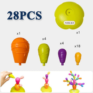 Planet Gates 28PCS Toddler DIY Balancing Cactus Sorting Building Set Rainbow Stacking Tower Cognition Montessori Educational Toy for 18 Months Baby