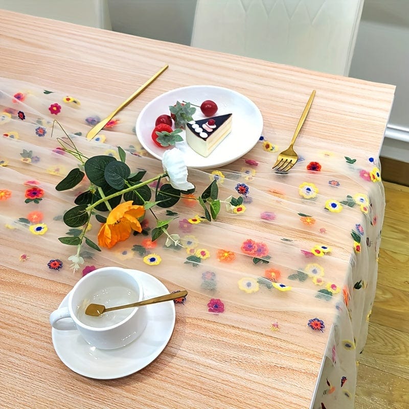 Planet Gates 29.52*118inch/75*300cm 1pc, Tablecloth, Pastoral Style Embroidery Craft Colorful Floral Lace Table Cloth, Suitable For Wedding Decoration, Outdoor Garden, Kitchen, Living Room Dining Table, Balcony Coffee Table Home Decoration