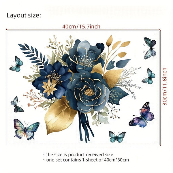 Planet Gates 29.97cm X 39.88cm 1pc Blue Mandala Flower Butterfly Surround Decorative Wall Sticker, Removable PVC Material Wall Sticker, Suitable For Kitchen Wall Sticker