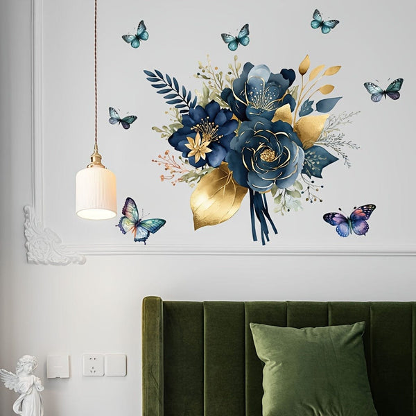 Planet Gates 29.97cm X 39.88cm 1pc Blue Mandala Flower Butterfly Surround Decorative Wall Sticker, Removable PVC Material Wall Sticker, Suitable For Kitchen Wall Sticker