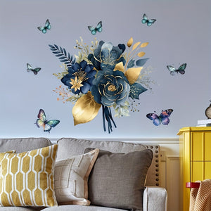 Planet Gates 29.97cm X 39.88cm 1pc Blue Mandala Flower Butterfly Surround Decorative Wall Sticker, Removable PVC Material Wall Sticker, Suitable For Kitchen Wall Sticker
