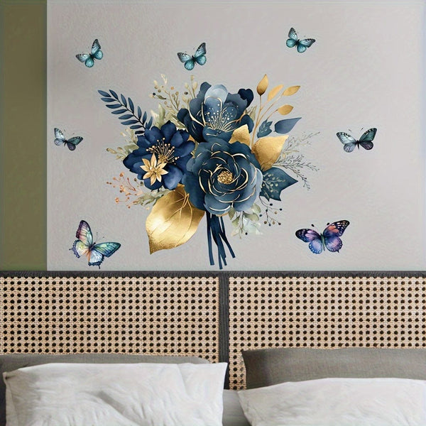 Planet Gates 29.97cm X 39.88cm 1pc Blue Mandala Flower Butterfly Surround Decorative Wall Sticker, Removable PVC Material Wall Sticker, Suitable For Kitchen Wall Sticker