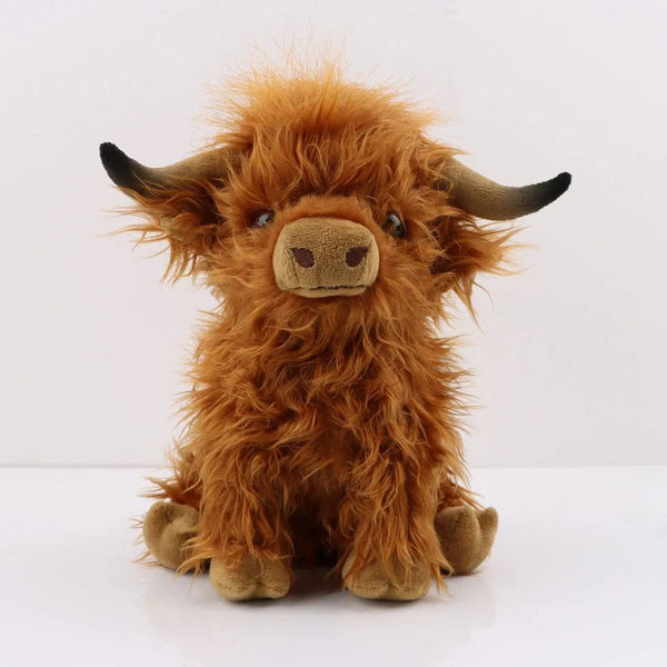 Planet Gates 29cm Kawaii Simulation Highland Cow Animal Plush Doll Soft Stuffed Cream Highland Cattle Plush Toy Kyloe Plushie Gift for Kids