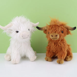 Planet Gates 29cm Kawaii Simulation Highland Cow Animal Plush Doll Soft Stuffed Cream Highland Cattle Plush Toy Kyloe Plushie Gift for Kids