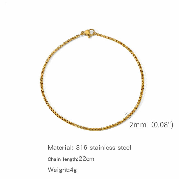 Planet Gates 2mm Silver Color Stainless Steel Square Ball Chain Bracelet Men Titanium Steel Jewelry Hip-Hop Bracelet For Women Fashion Trend Accessories Gif