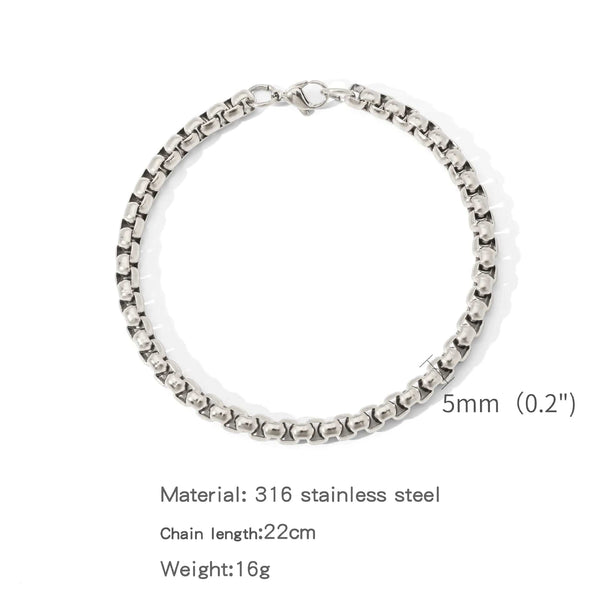 Planet Gates 2mm Silver Color Stainless Steel Square Ball Chain Bracelet Men Titanium Steel Jewelry Hip-Hop Bracelet For Women Fashion Trend Accessories Gif