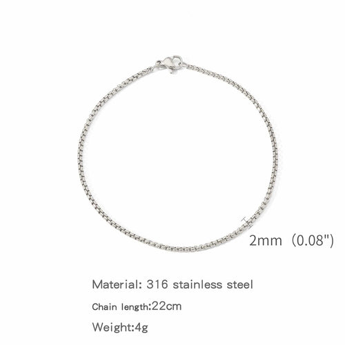 Planet Gates 2mm Silver Color Stainless Steel Square Ball Chain Bracelet Men Titanium Steel Jewelry Hip-Hop Bracelet For Women Fashion Trend Accessories Gif