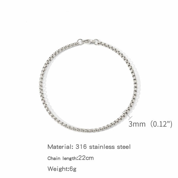 Planet Gates 2mm Silver Color Stainless Steel Square Ball Chain Bracelet Men Titanium Steel Jewelry Hip-Hop Bracelet For Women Fashion Trend Accessories Gif