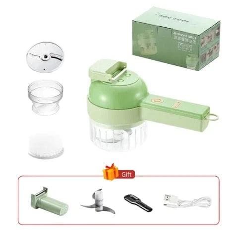 Planet Gates 2nd generation Green 4In1 Electric Vegetable Cutter Set Handheld Wireless Electric Garlic Masher Food Chopper Meat Grinder Machine Food Peel Slice 4I