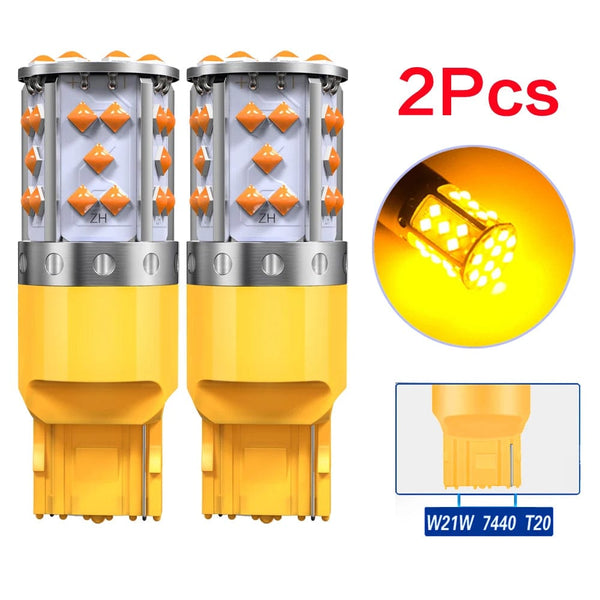 Planet Gates 2PC  7440  W21W / China 2Pcs WY21W LED Canbus No Error No Hyper Flash Turn Signal Lights Bulb 3030 SMD T20 7440 W21W 1156 ba15s LED Lamp 12V Orange