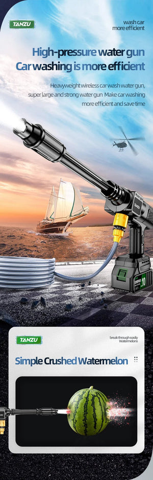 Planet Gates 2pc big battery / EU / CHINA 21V 80 Bar Generation 7 High Pressure Washer Adjustable Water Pressure Nozzle Wireless Electric Water Gun Car Floor Balcony Wash