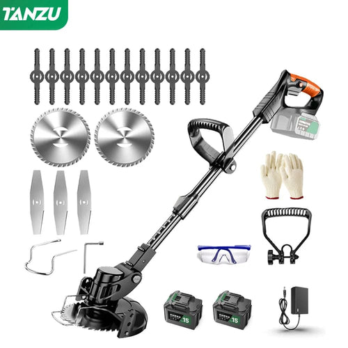 Planet Gates 2pc big battery / us / CHINA Electric Lawn Mower 21V Handheld 1880W Grass Cutting Wood Trimmer Length Adjustable With Battery Cordless Garden Power Pruning