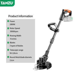 Planet Gates 2pc big battery / us / CHINA Electric Lawn Mower 21V Handheld 1880W Grass Cutting Wood Trimmer Length Adjustable With Battery Cordless Garden Power Pruning