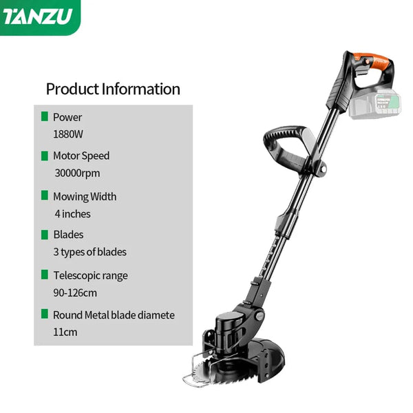 Planet Gates 2pc big battery / us / CHINA Electric Lawn Mower 21V Handheld 1880W Grass Cutting Wood Trimmer Length Adjustable With Battery Cordless Garden Power Pruning
