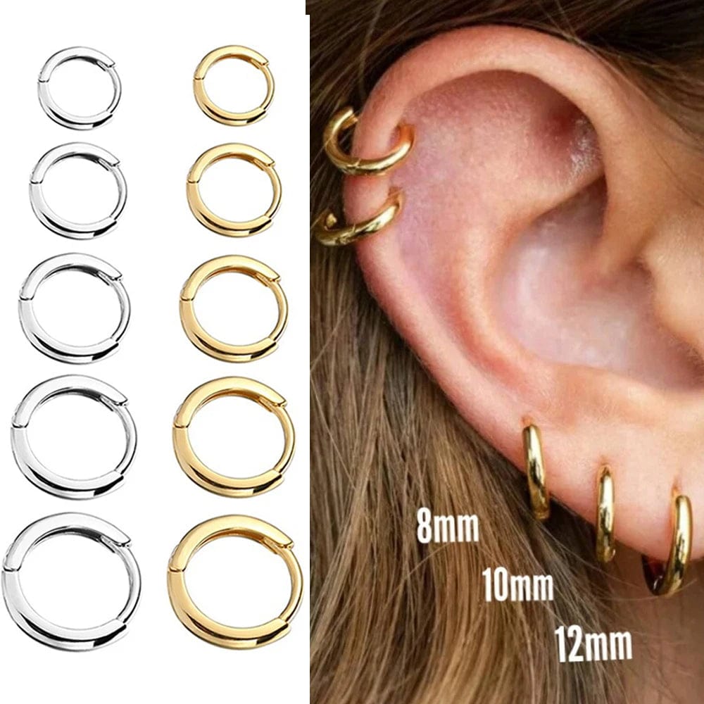 Planet Gates 2PC /Set Stainless Steel Small Hoop Earrings for Women Men Gold Color Black Circle Thick Ear Ring Huggie Earrings Hoop Piercing