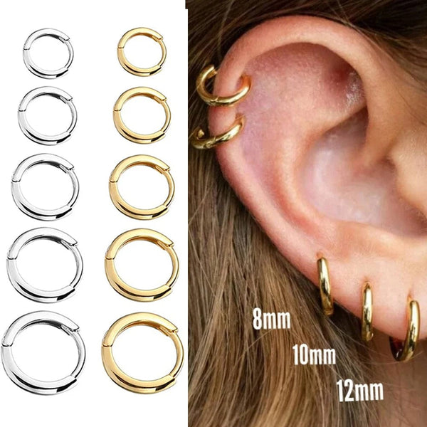 Planet Gates 2PC /Set Stainless Steel Small Hoop Earrings for Women Men Gold Color Black Circle Thick Ear Ring Huggie Earrings Hoop Piercing