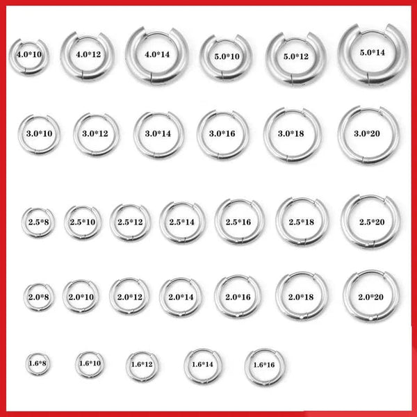 Planet Gates 2PC /Set Stainless Steel Small Hoop Earrings for Women Men Gold Color Black Circle Thick Ear Ring Huggie Earrings Hoop Piercing