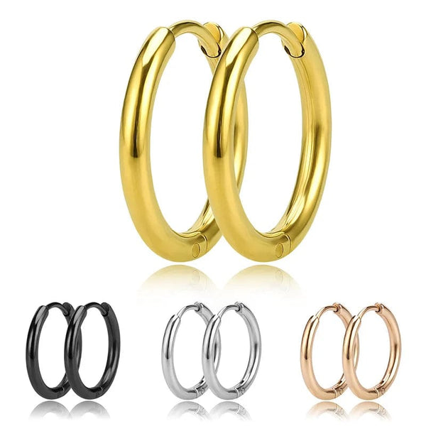 Planet Gates 2PC /Set Stainless Steel Small Hoop Earrings for Women Men Gold Color Black Circle Thick Ear Ring Huggie Earrings Hoop Piercing