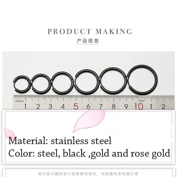 Planet Gates 2PC /Set Stainless Steel Small Hoop Earrings for Women Men Gold Color Black Circle Thick Ear Ring Huggie Earrings Hoop Piercing