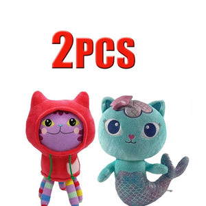 Planet Gates 2pcs 1 Animals Plush Gabby Dollhouse Lovely Plush Gaby Toy Plush House Cat Doll Cartoon Stuffed Animals Mermaid Cat Plushie Dolls Kids