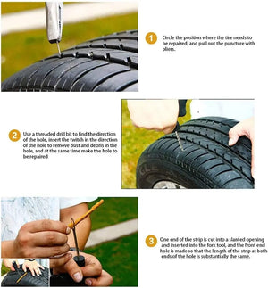 Planet Gates 2PCS 1 Car Tire Repair Tools Kit with Rubber Strips Tubeless Tyre Puncture Studding Plug Set for Truck Motorcycle Car Repair Tool