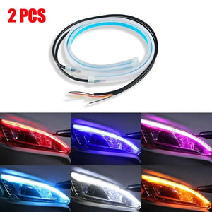 Planet Gates 2pcs 12V LED DRL Car Daytime Running Light Flexible Waterproof Strip Auto Headlights White Turn Signal Yellow Brake Flow Lights