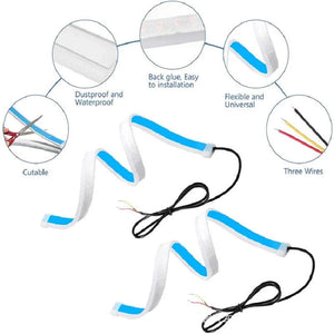 Planet Gates 2pcs 12V LED DRL Car Daytime Running Light Flexible Waterproof Strip Auto Headlights White Turn Signal Yellow Brake Flow Lights