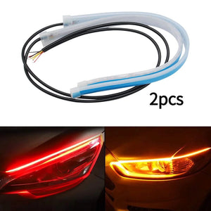 Planet Gates 2pcs 12V LED DRL Car Daytime Running Light Flexible Waterproof Strip Auto Headlights White Turn Signal Yellow Brake Flow Lights