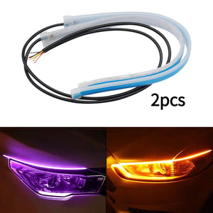 Planet Gates 2pcs 12V LED DRL Car Daytime Running Light Flexible Waterproof Strip Auto Headlights White Turn Signal Yellow Brake Flow Lights