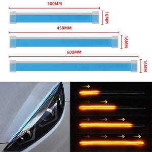 Planet Gates 2pcs 12V LED DRL Car Daytime Running Light Flexible Waterproof Strip Auto Headlights White Turn Signal Yellow Brake Flow Lights