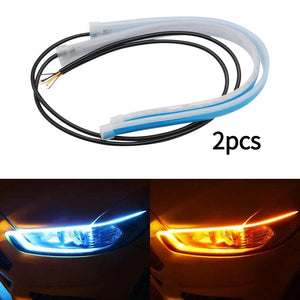 Planet Gates 2pcs 12V LED DRL Car Daytime Running Light Flexible Waterproof Strip Auto Headlights White Turn Signal Yellow Brake Flow Lights
