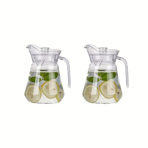 Planet Gates 2pcs / 1L /33oz 1/2pcs, Plastic Pitcher With Lid, Easy Clean Heat Resistant Plastic Water Carafe With Handle For Hot/Cold Beverages - Water, Cold Brew, Iced Tea & Juice, Living Room Accessories, Restaurant Supplies