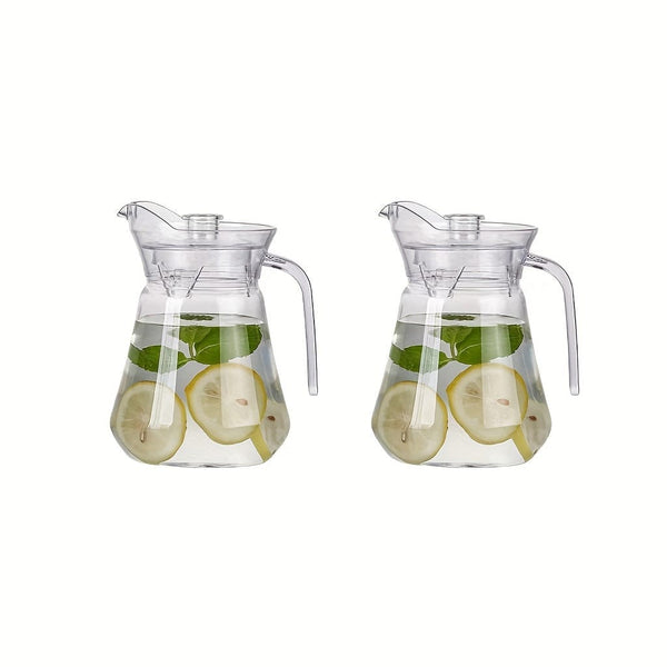 Planet Gates 2pcs / 1L /33oz 1/2pcs, Plastic Pitcher With Lid, Easy Clean Heat Resistant Plastic Water Carafe With Handle For Hot/Cold Beverages - Water, Cold Brew, Iced Tea & Juice, Living Room Accessories, Restaurant Supplies