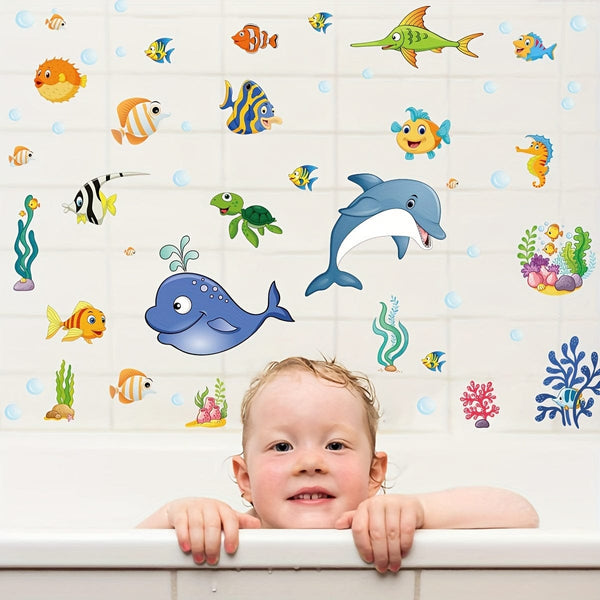 Planet Gates 2pcs 2 Sheets Window Privacy Film Stained Glass Static Cling Non Adhesive Frosted UV Sun Blocking Ocean Fish Dolphin Pattern Vinyl Stickers Opaque Bathroom Door Coverings