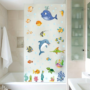 Planet Gates 2pcs 2 Sheets Window Privacy Film Stained Glass Static Cling Non Adhesive Frosted UV Sun Blocking Ocean Fish Dolphin Pattern Vinyl Stickers Opaque Bathroom Door Coverings