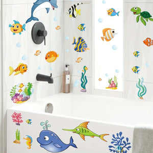 Planet Gates 2pcs 2 Sheets Window Privacy Film Stained Glass Static Cling Non Adhesive Frosted UV Sun Blocking Ocean Fish Dolphin Pattern Vinyl Stickers Opaque Bathroom Door Coverings