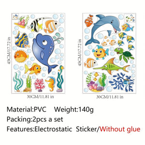 Planet Gates 2pcs 2 Sheets Window Privacy Film Stained Glass Static Cling Non Adhesive Frosted UV Sun Blocking Ocean Fish Dolphin Pattern Vinyl Stickers Opaque Bathroom Door Coverings