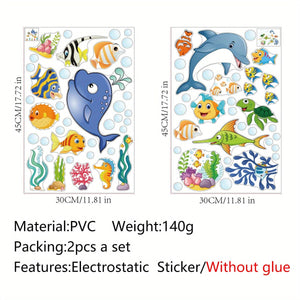 Planet Gates 2pcs 2 Sheets Window Privacy Film Stained Glass Static Cling Non Adhesive Frosted UV Sun Blocking Ocean Fish Dolphin Pattern Vinyl Stickers Opaque Bathroom Door Coverings