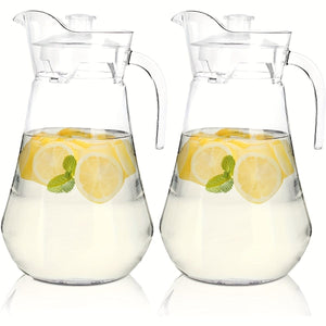 Planet Gates 2pcs / 2L /66oz 1/2pcs, Plastic Pitcher With Lid, Easy Clean Heat Resistant Plastic Water Carafe With Handle For Hot/Cold Beverages - Water, Cold Brew, Iced Tea & Juice, Living Room Accessories, Restaurant Supplies