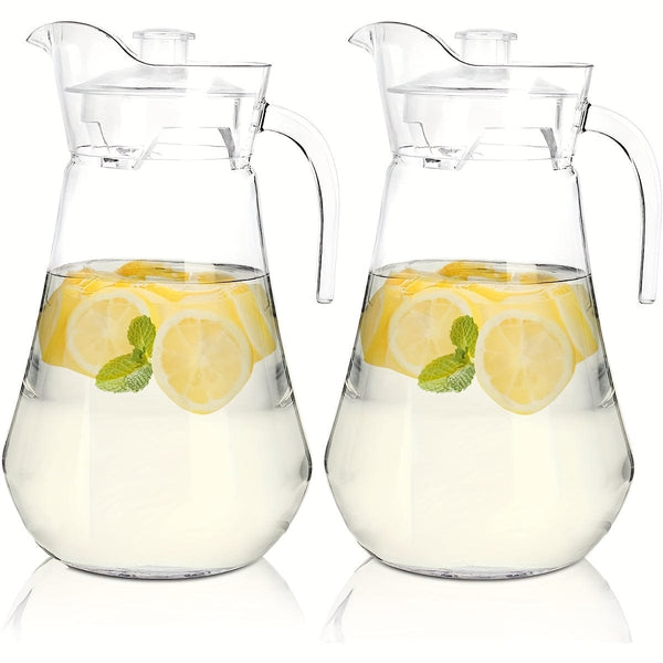 Planet Gates 2pcs / 2L /66oz 1/2pcs, Plastic Pitcher With Lid, Easy Clean Heat Resistant Plastic Water Carafe With Handle For Hot/Cold Beverages - Water, Cold Brew, Iced Tea & Juice, Living Room Accessories, Restaurant Supplies