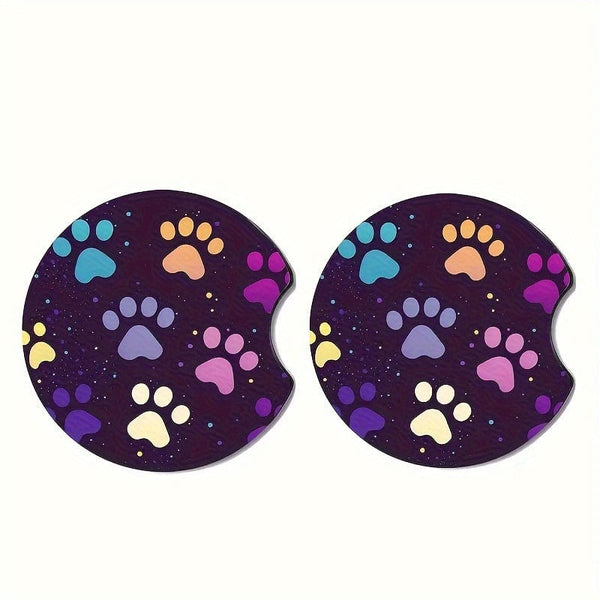 Planet Gates 2pcs 2pcs Car Coasters, Dog Paw Print Absorbent Condensation Protect Car Cup Holders And Keep Your Car Clean